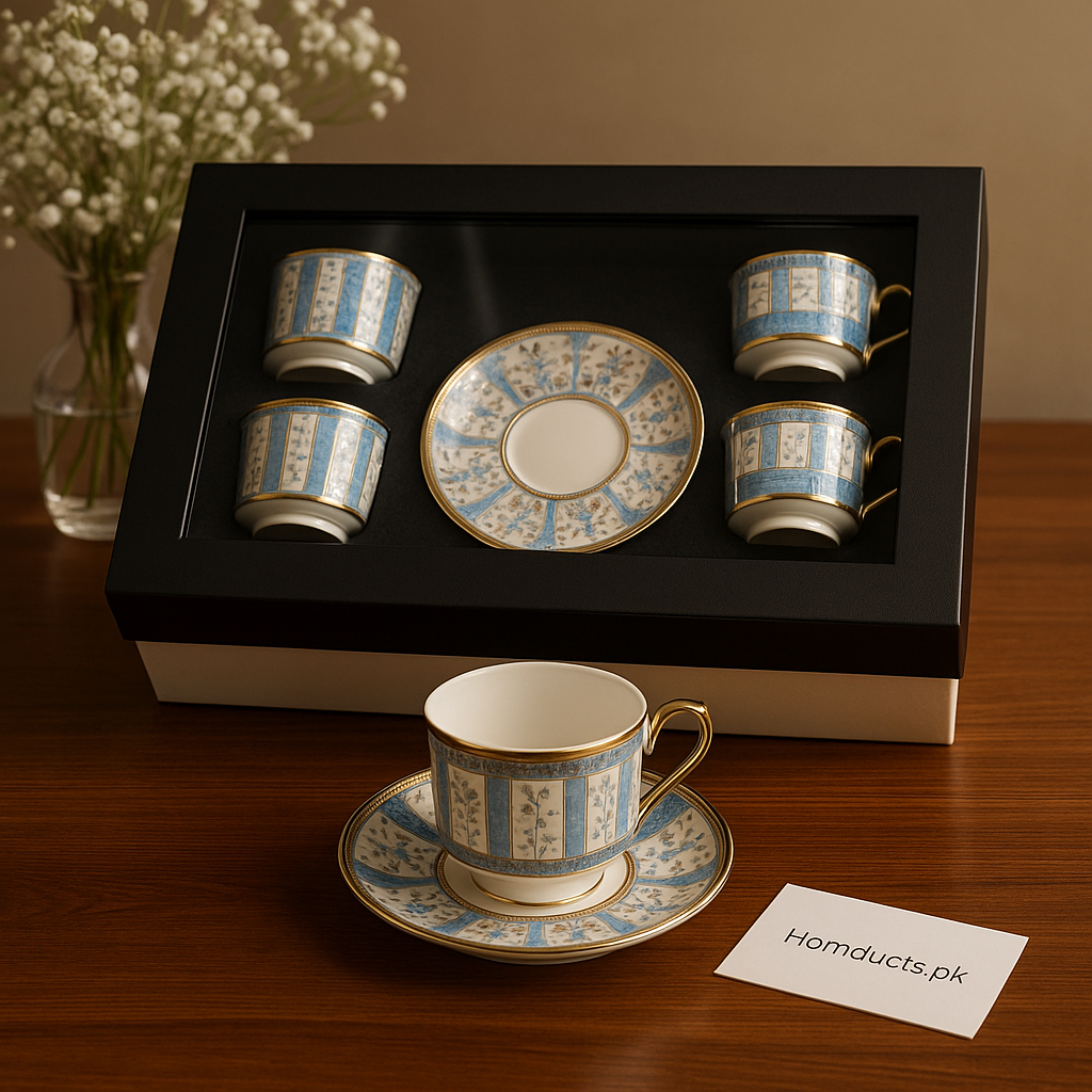 Royal Blue & Gold 12-Piece Luxury Tea Cup & Saucer Gift Set – 6 Cups + 6 Saucers