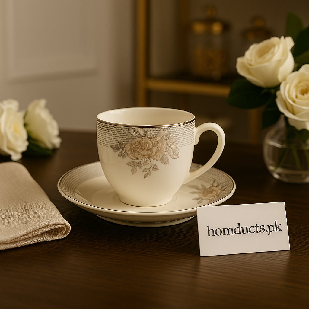 Luxury Porcelain Cup & Saucer Set – Elegant Floral Design (6-Piece)