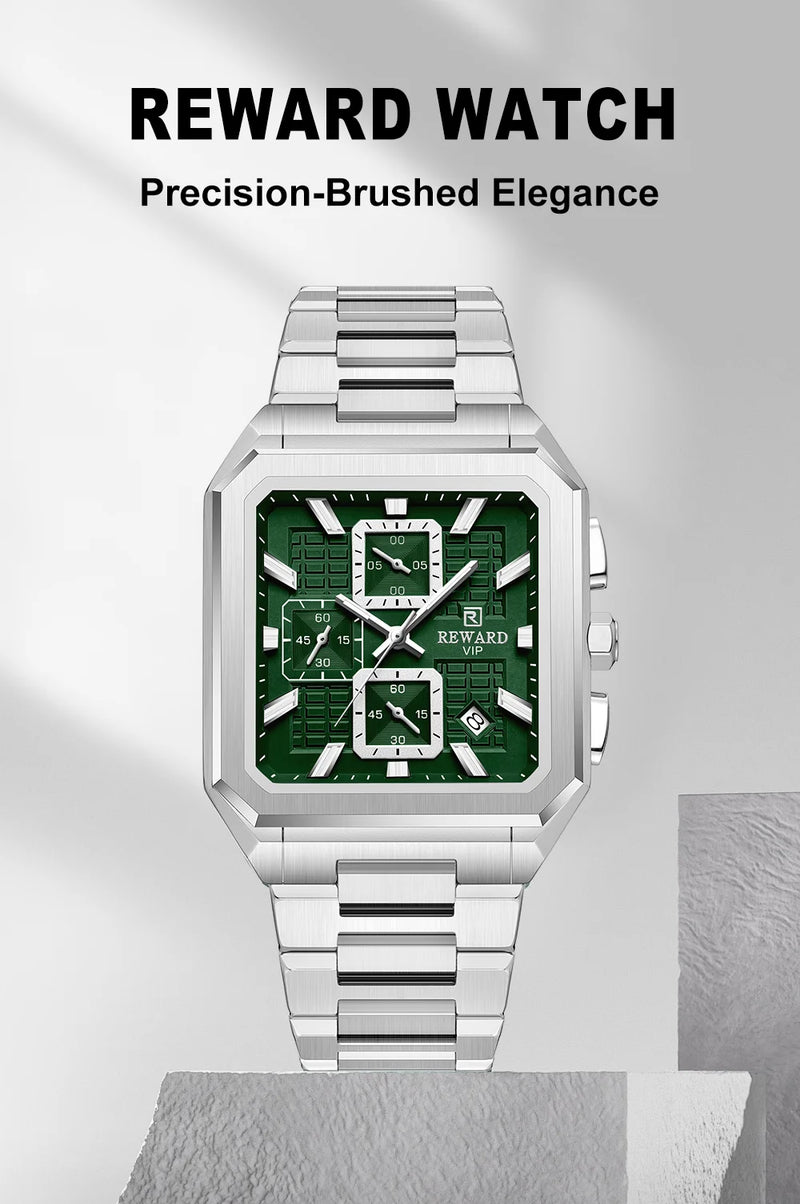 REWARD New Watch for Men High Quality Polishing Double Layered Case Square Chronograph Casual Quartz Watches Men Luxury detail view