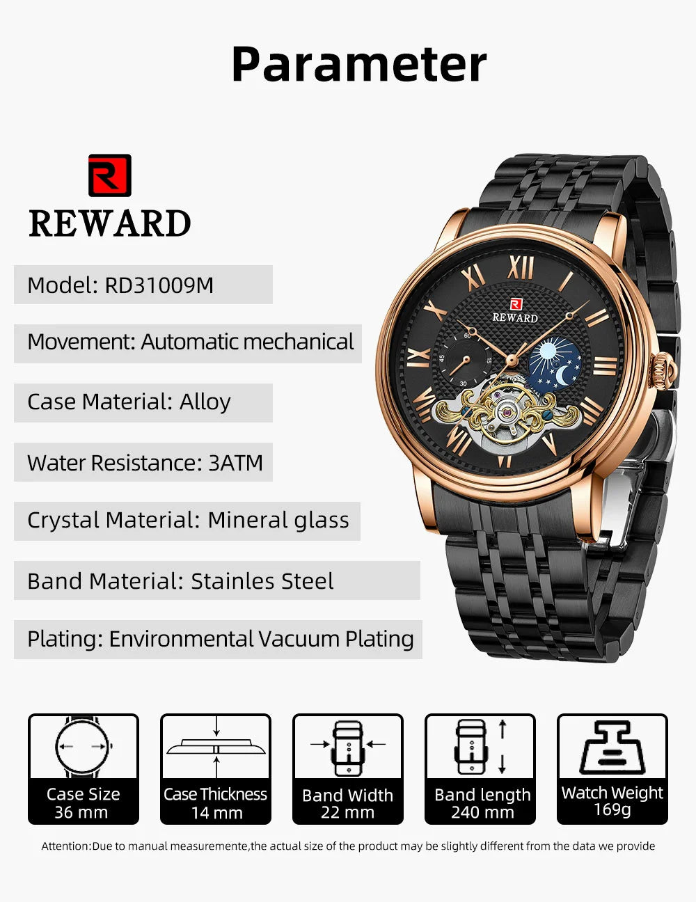 Reward factory watch man luxury automatic 3atm water resistant quartz watches for men 2022 relojes para hombres RD31009M