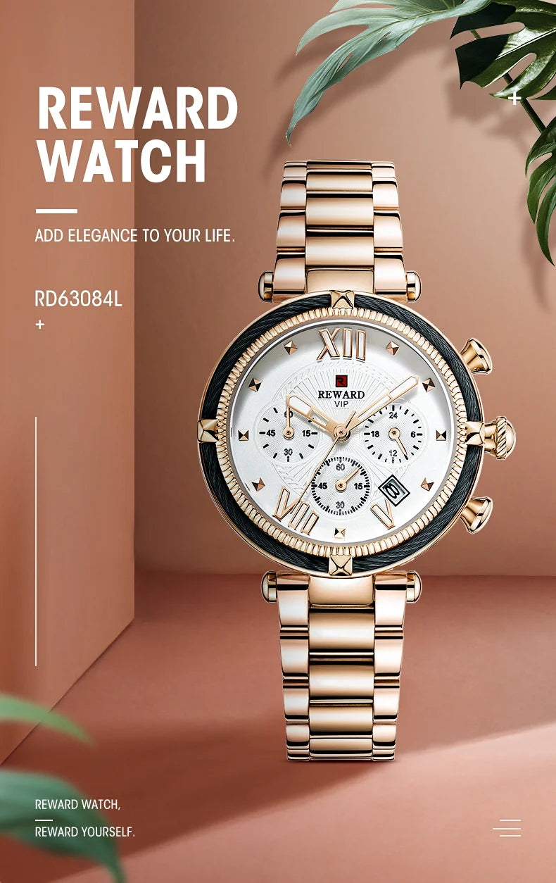 REWARD Hot Brand Luxury Women Watches Fashion Stainless Steel Band Quartz Sport Watch Luminous Ladies Wrist Watch,RD63084L detail view