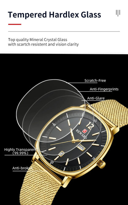 Check out the Reward New Arrivals waterproof simple quartz watches gift set, featuring two simple yet elegant watches made with high-quality alloy materials that are both durable and water-resistant.