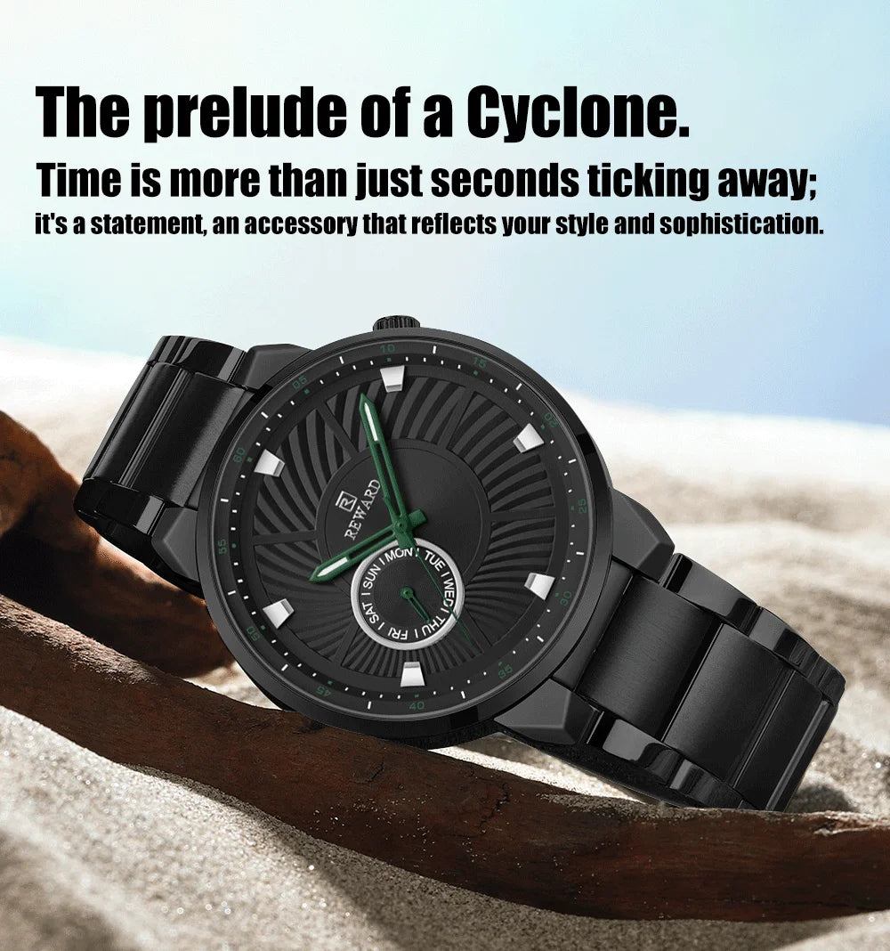 REWARD brand quartz watches for men luxury black color stainless steel quartz watches waterproof wheel custom clocks logo
