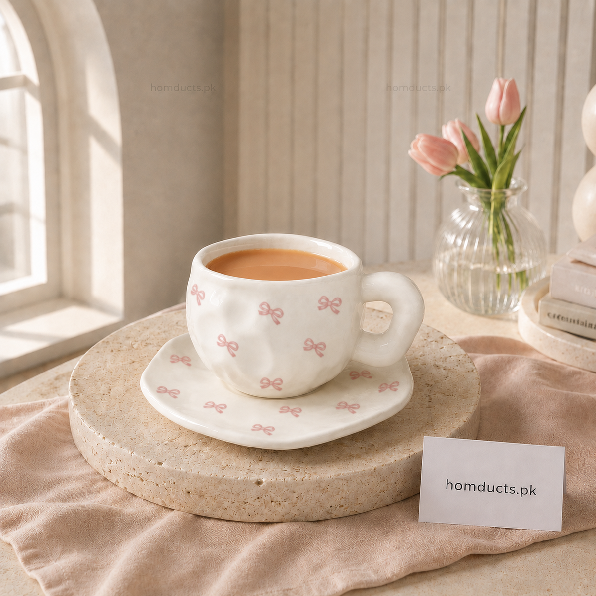Heart-Print Ceramic Coffee Cup & Saucer Set – 3 Styles