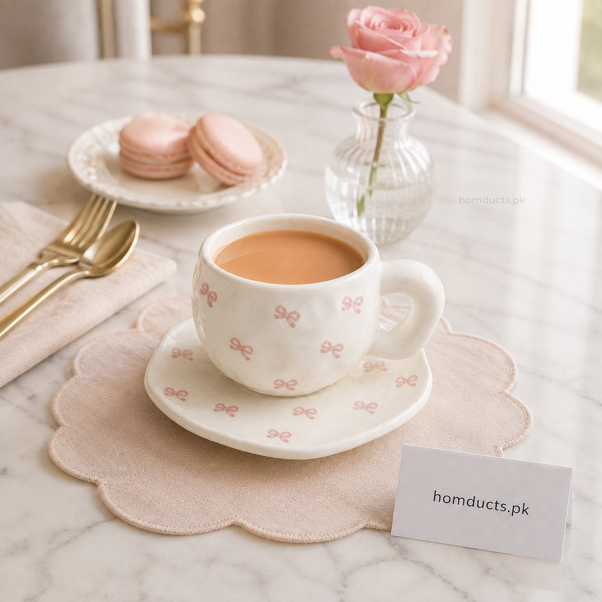 Heart-Print Ceramic Coffee Cup & Saucer Set – 3 Styles
