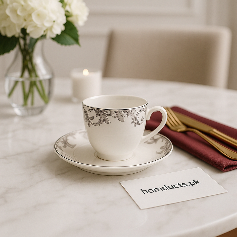 Luxury Porcelain Cup & Saucer Set – 6 Pcs | Elegant Floral Design