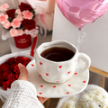 Heart-Print Ceramic Coffee Cup & Saucer Set – 3 Styles