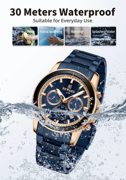 Reward Luxury Three-Eyes Classic Chronograph Quartz Watch Men REWARD Fashion Business Relogio Masculino Elegant