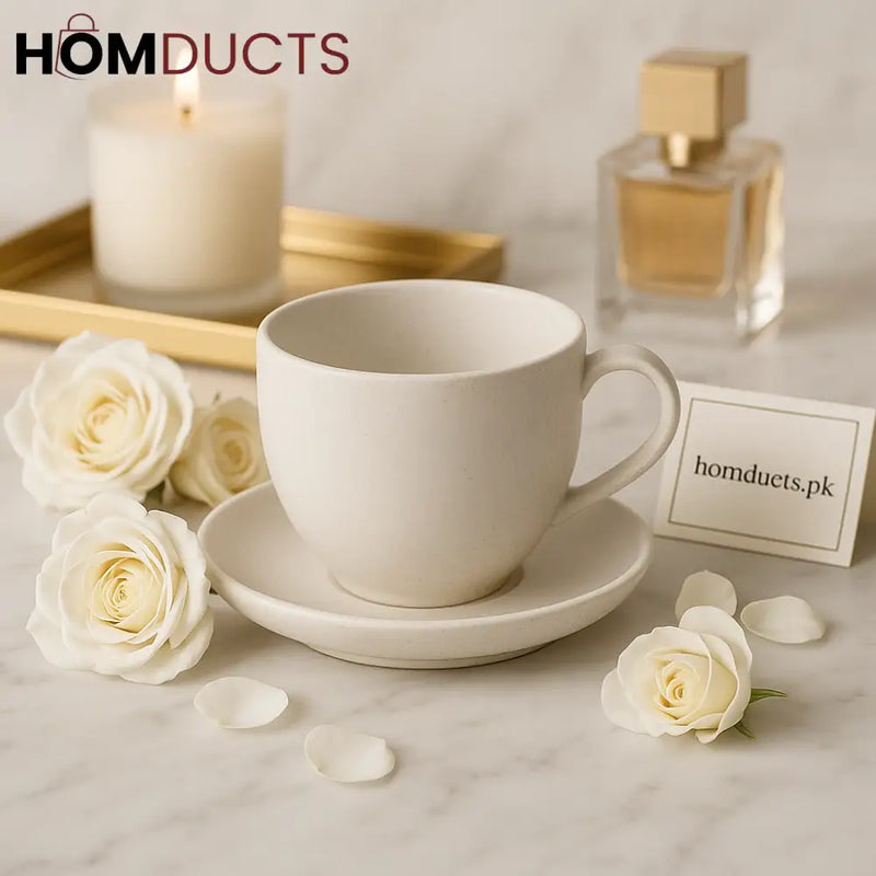 Elegance White Ceramic Cup & Saucer – Minimal Luxury Tea & Coffee Set (6pc Set)