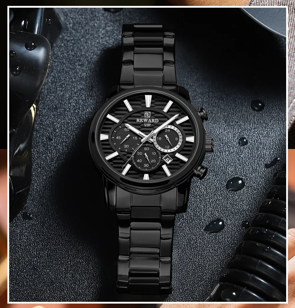 REWARD Fashion Mens Watch Wholesale Price Stainless Steel Waterproof Calendar Wristwatches Male Reloj Reward