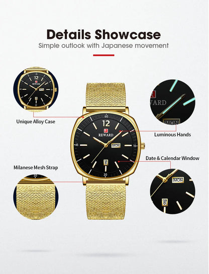 Check out the Reward New Arrivals waterproof simple quartz watches gift set, featuring two simple yet elegant watches made with high-quality alloy materials that are both durable and water-resistant.