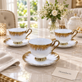 Luxury Gold Drip Curved Cup & Saucer Set – 6 Pieces
