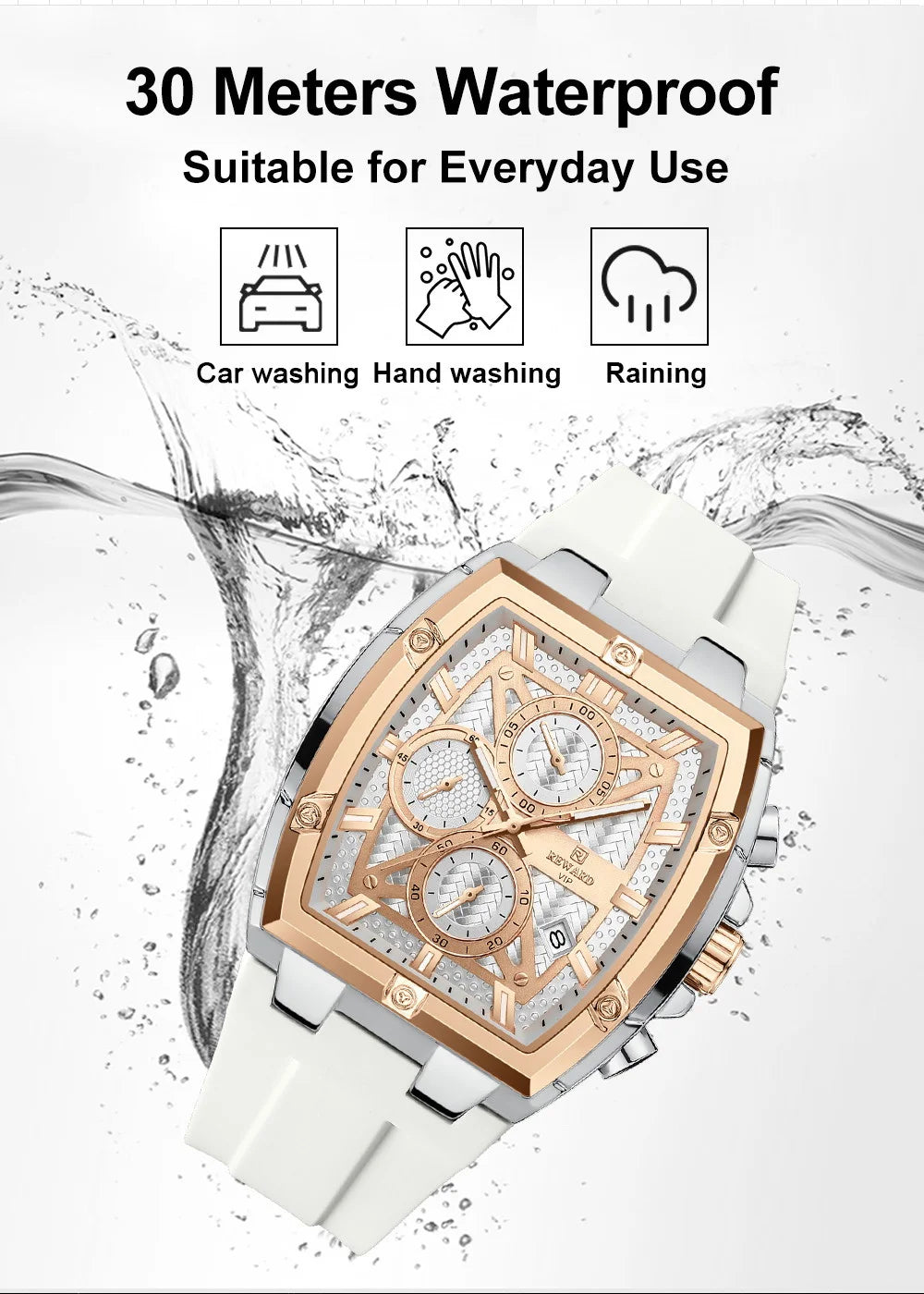 REWARD Fashion Watch Men Square Top Quality Luxury Alloy Quartz Watches Calendar Rubber Band Male Wrist Watches Factory OEM