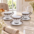 Luxury Silver Drip Curved Cup & Saucer Set – 6 Pieces