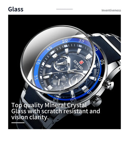 REWARD watches men wrist sport waterproof Luxury brand Silicone Band Quartz Wristwatch Male Watches Fashion Watch Man
