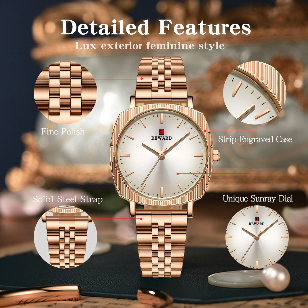Elevate your style with the Reward Women Watches Luxury Ladies Wrist Watches, a stunning bracelet watch designed specifically for women. Featuring a luxurious design and reliable quartz movement, this watch is perfect for any occasion.