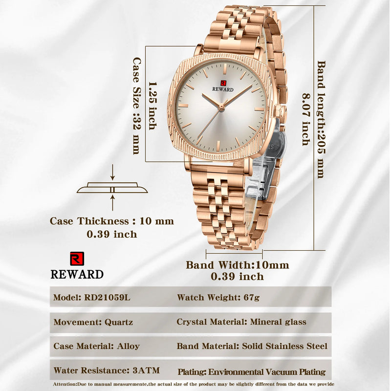 Elevate your style with the Reward Women Watches Luxury Ladies Wrist Watches, a stunning bracelet watch designed specifically for women. Featuring a luxurious design and reliable quartz movement, this watch is perfect for any occasion. detail view