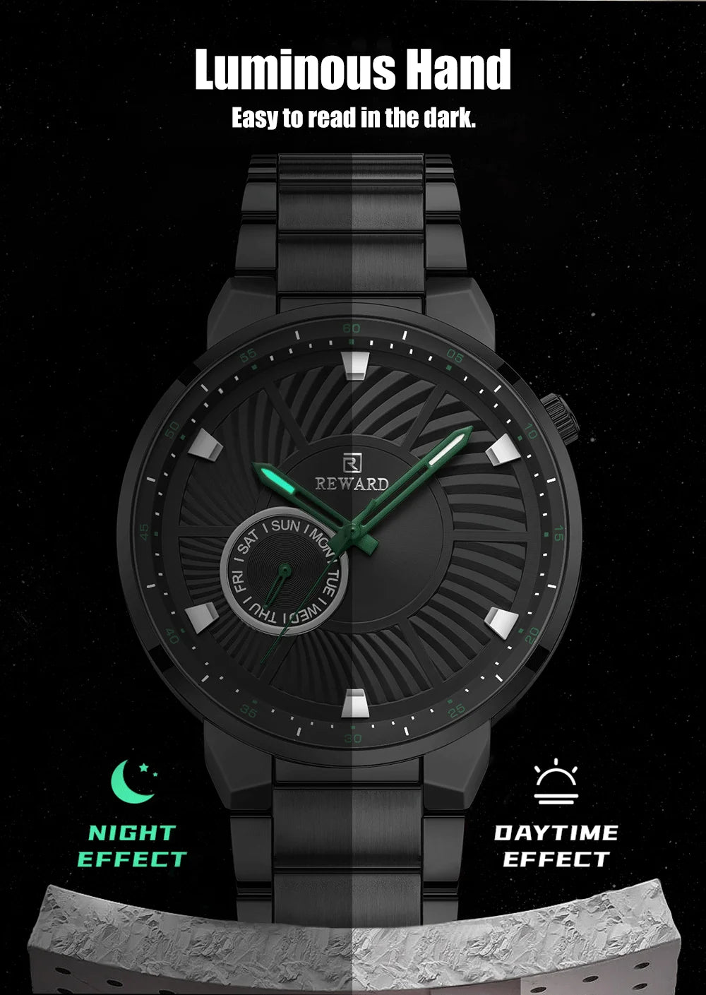 REWARD brand quartz watches for men luxury black color stainless steel quartz watches waterproof wheel custom clocks logo