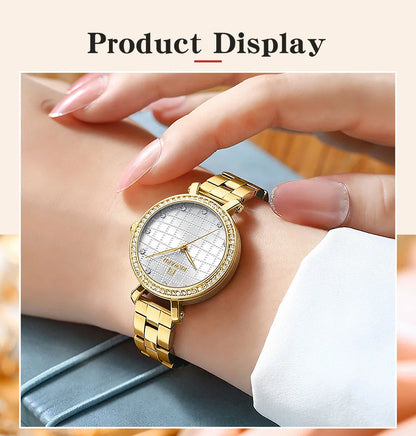 Reward 2022 New Arrival Wrist Watch Women Luxury Diamond Inlay Stainless Steel Ladies Golden Watches Wholesale Montre Acier RD21075L